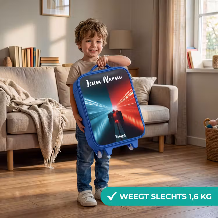 Kinderkoffer met naam - Blauw - Raceauto - Verlichting - Neon - Rood — 2