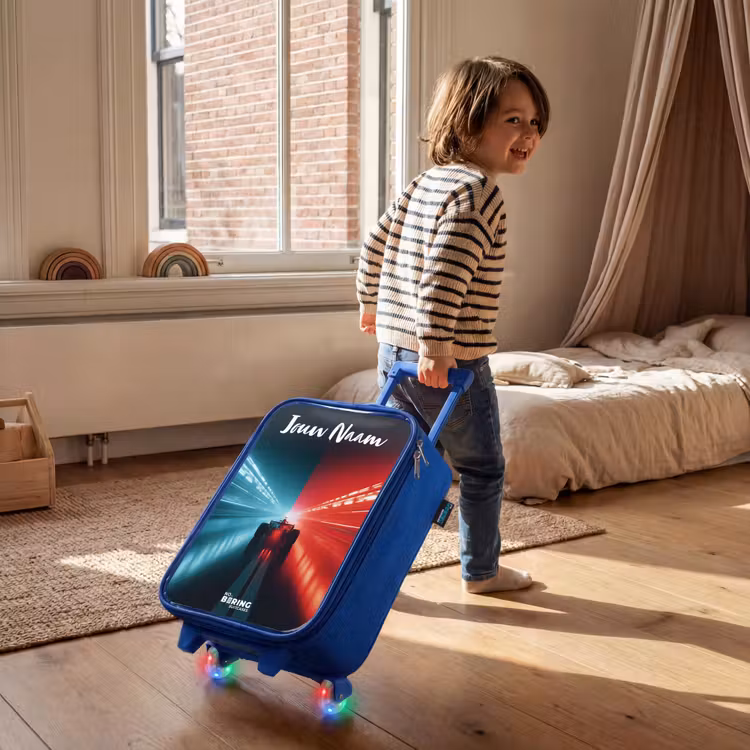 Kinderkoffer met naam - Blauw - Raceauto - Verlichting - Neon - Rood — 3