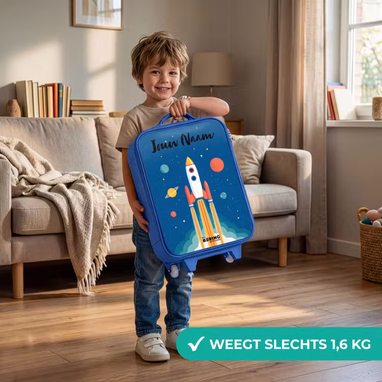 Kinderkoffer met naam - Blauw - Raket - Planeet - Sterren - Veelkleurig — 2