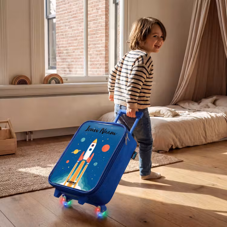 Kinderkoffer met naam - Blauw - Raket - Planeet - Sterren - Veelkleurig — 3