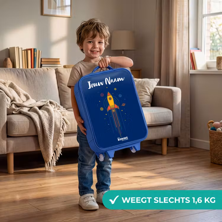 Kinderkoffer met naam - Blauw - Raket - Planeten - Sterren — 2