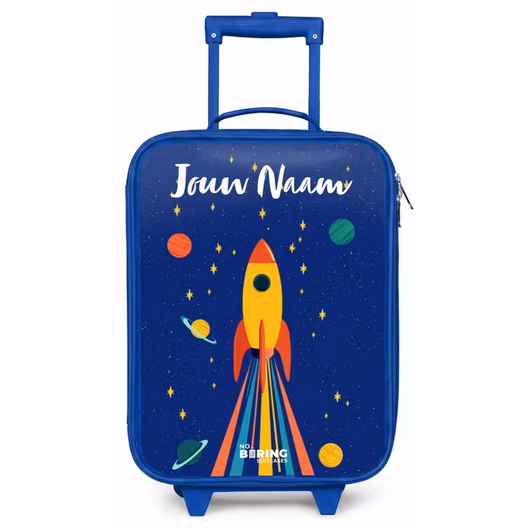 Kinderkoffer met naam - Blauw - Raket - Sterren - Planeet - Ruimte — 1