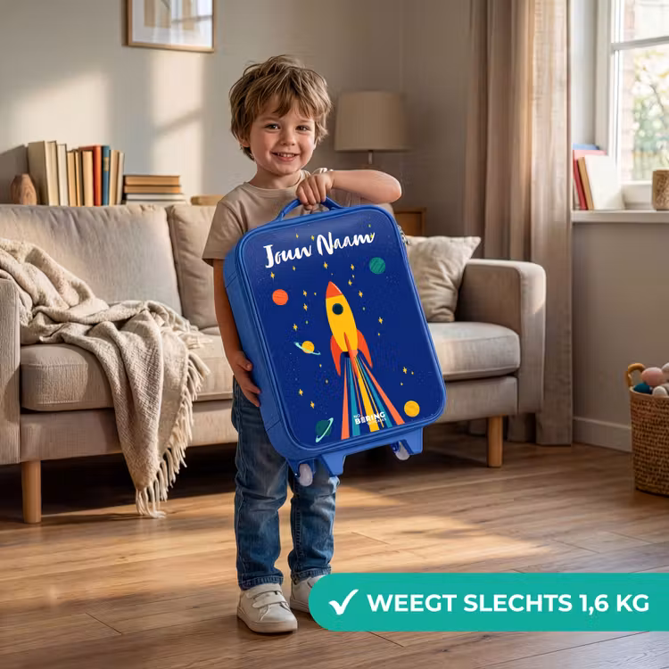 Kinderkoffer met naam - Blauw - Raket - Sterren - Planeet - Ruimte — 2