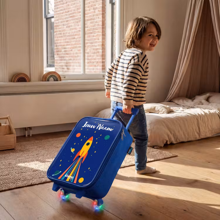 Kinderkoffer met naam - Blauw - Raket - Sterren - Planeet - Ruimte — 3