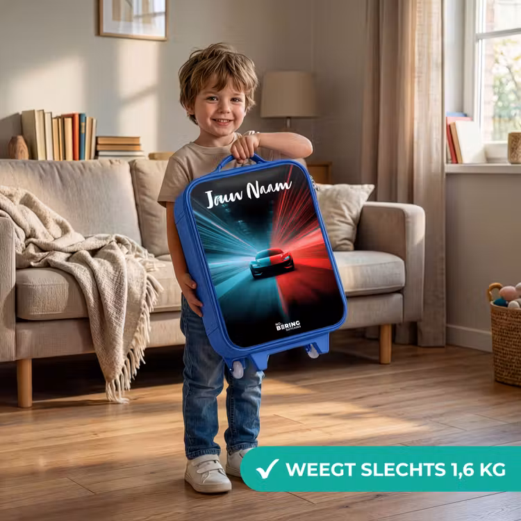 Kinderkoffer met naam - Blauw - Sportauto - Blauw - Neon - Stad — 2