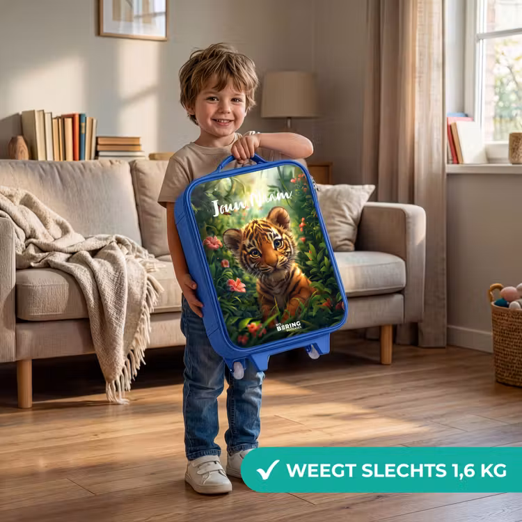 Kinderkoffer met naam - Blauw - Tommy tijger — 2