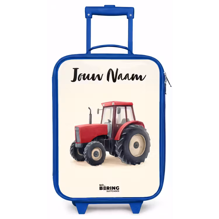 Kinderkoffer met naam - Blauw - Tractor - Getekend - Rood — 1
