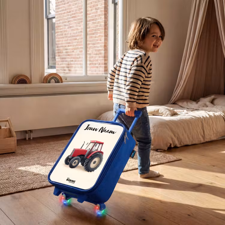 Kinderkoffer met naam - Blauw - Tractor - Getekend - Rood — 3