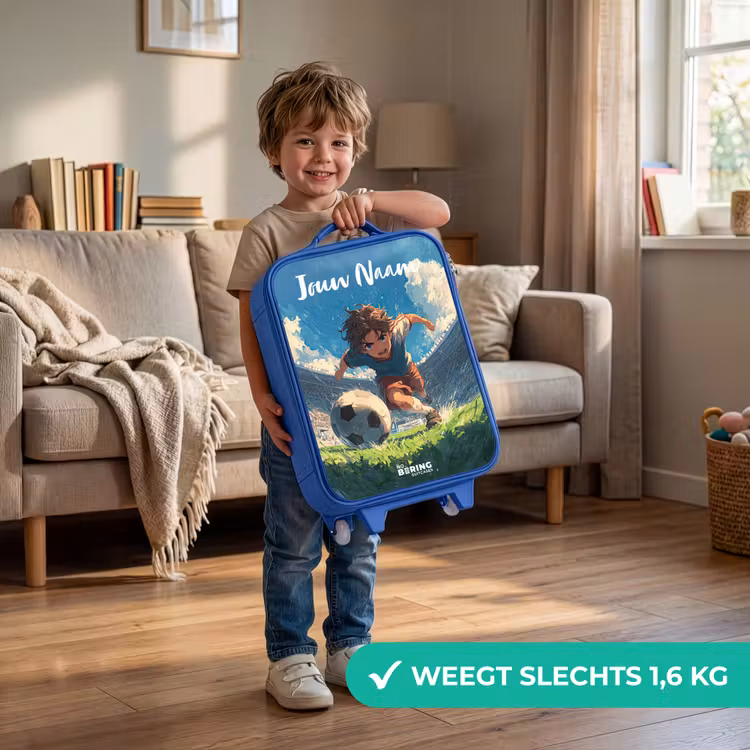 Kinderkoffer met naam - Blauw - Voetbal - Gras - Stadion - Schilderij — 2