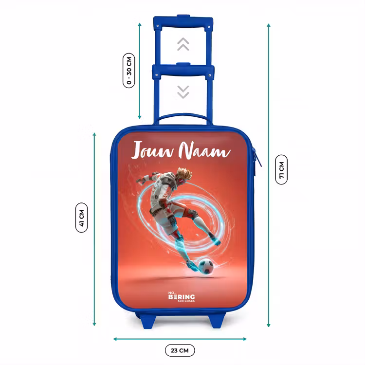 Kinderkoffer met naam - Blauw - Voetballer - Bal - Lichtcirkel - Rood — 6