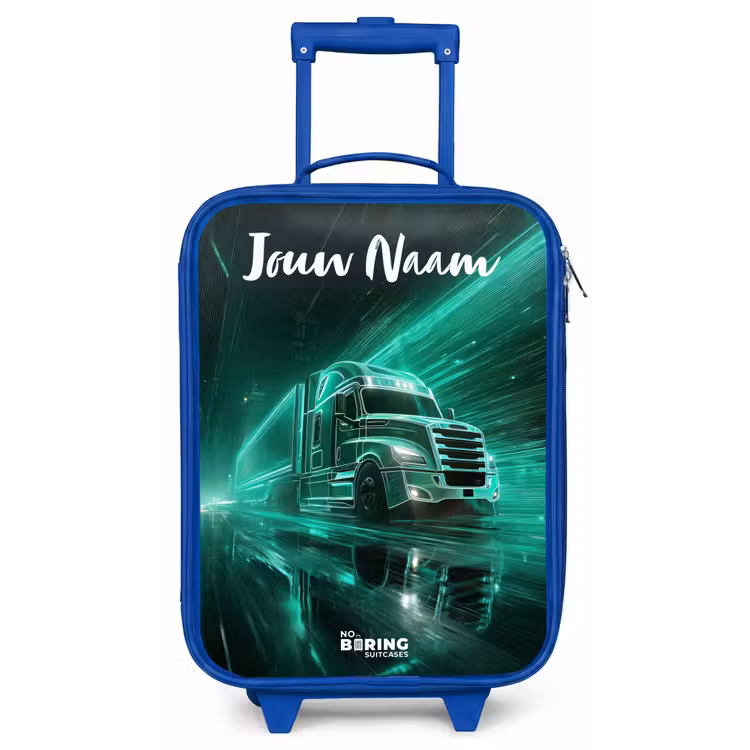 Kinderkoffer met naam - Blauw - Vrachtwagen - Stad - Groen - Neon — 1