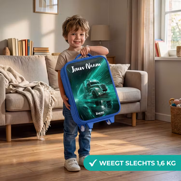 Kinderkoffer met naam - Blauw - Vrachtwagen - Stad - Groen - Neon — 2