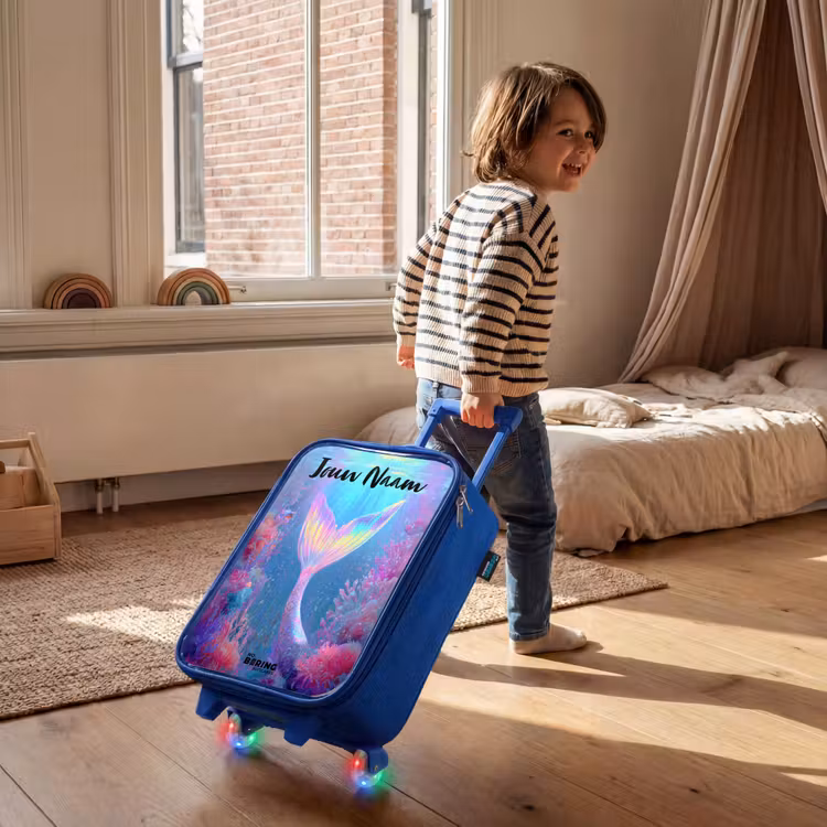 Kinderkoffer met naam - Blauw - Zeemeermin - Koraal - Water — 3
