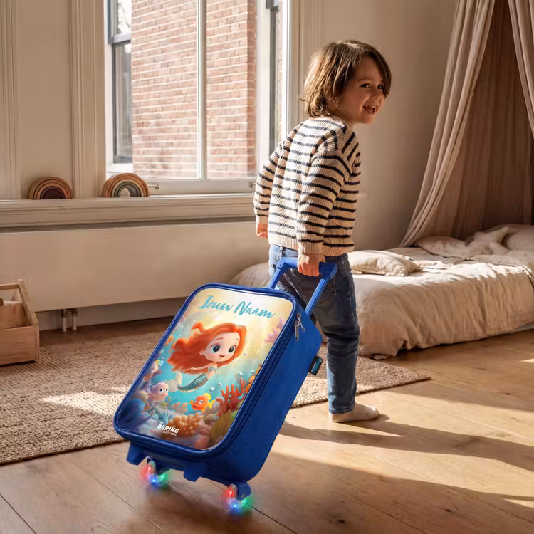 Kinderkoffer met naam - Blauw - Zeemeermin - Vissen - Koraal — 3