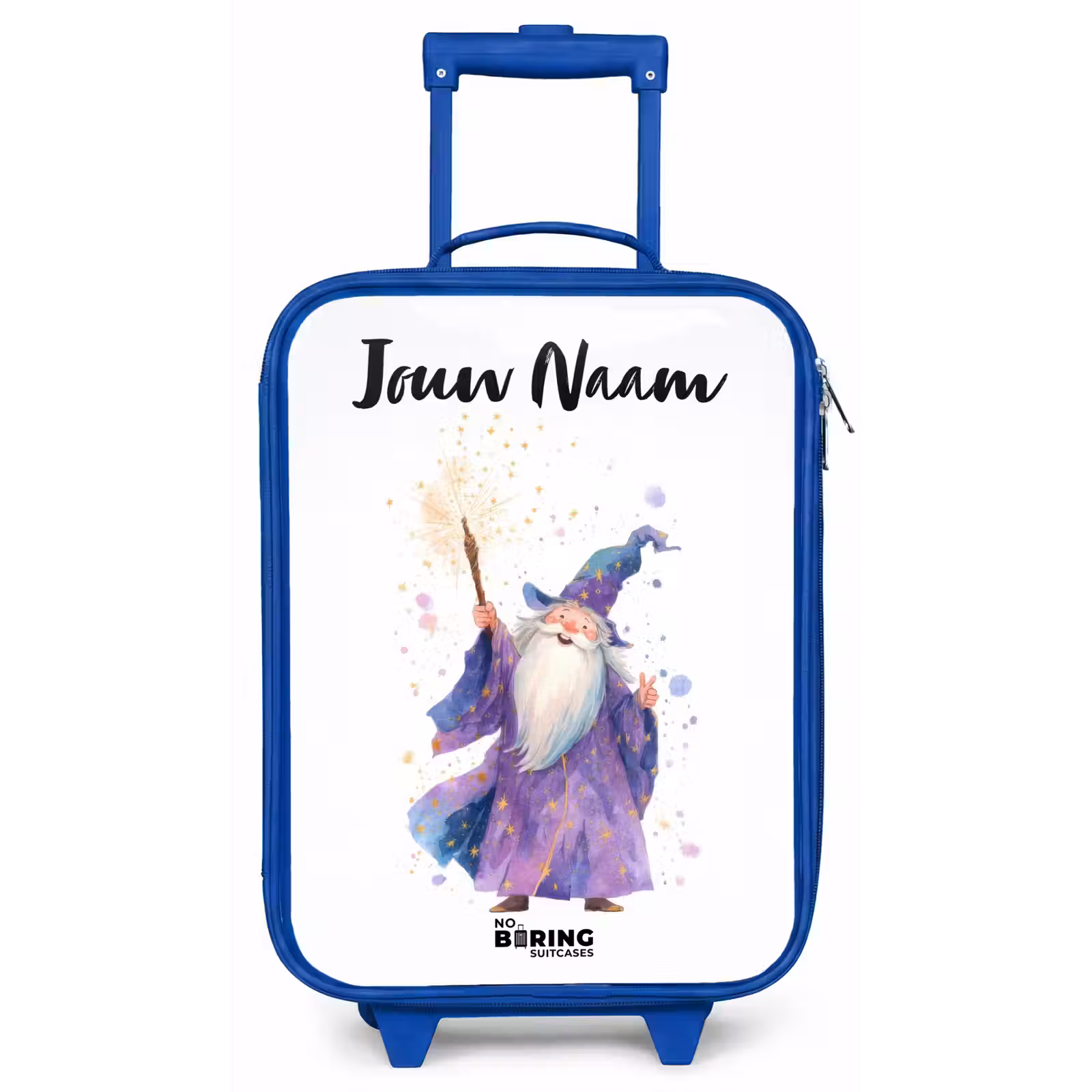 Kinderkoffer met naam - Blauw - Oude tovenaar met staf — 1