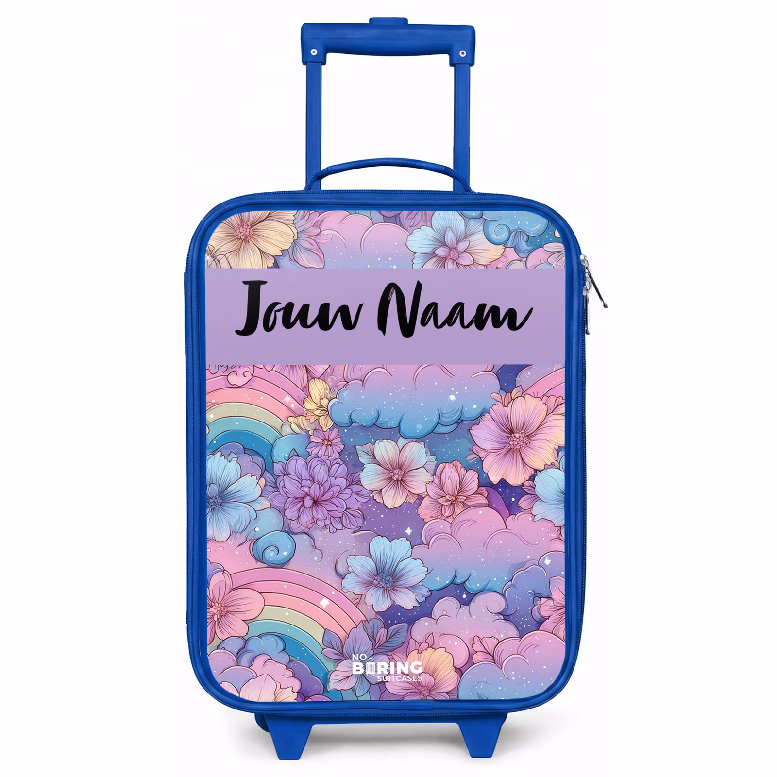 Kinderkoffer met naam - Blauw - Regenbogen - Bloemen - Kleurrijk — 1