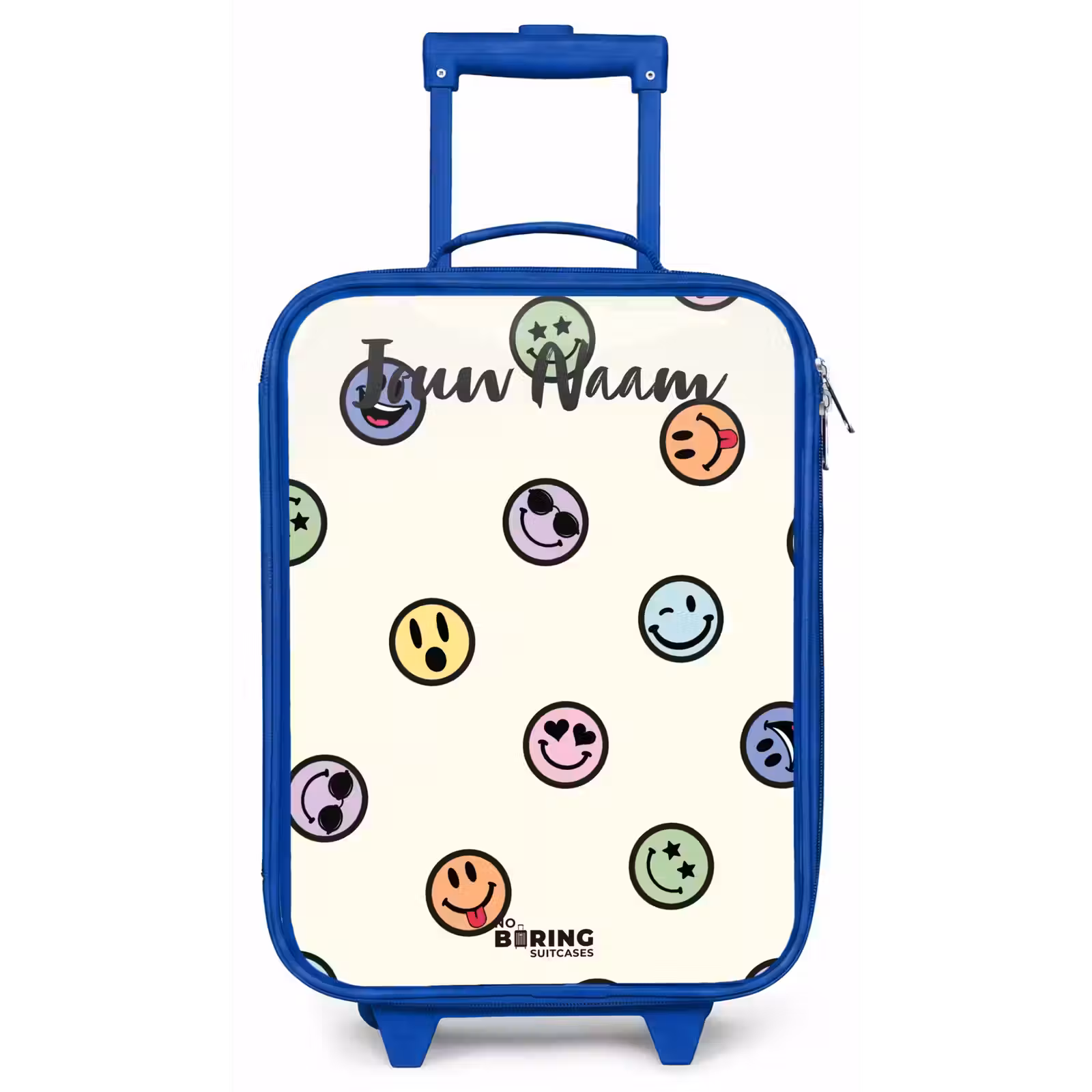 Kinderkoffer met naam - Blauw - Speelse smiley-mix — 1