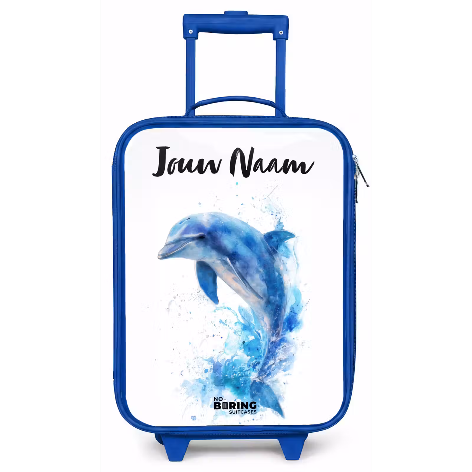 Kinderkoffer met naam - Blauw - Springende blauwe dolfijn — 1