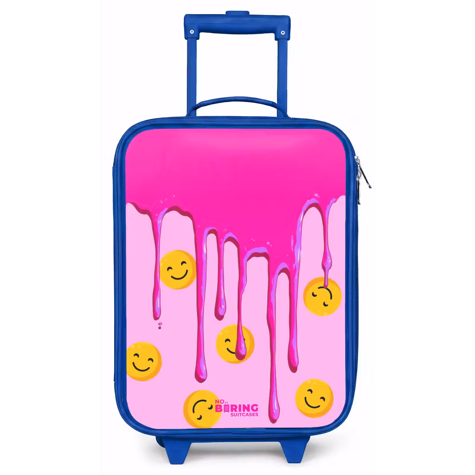 Kinderkoffer met naam - Blauw - Verf - Smiley - Roze — 1