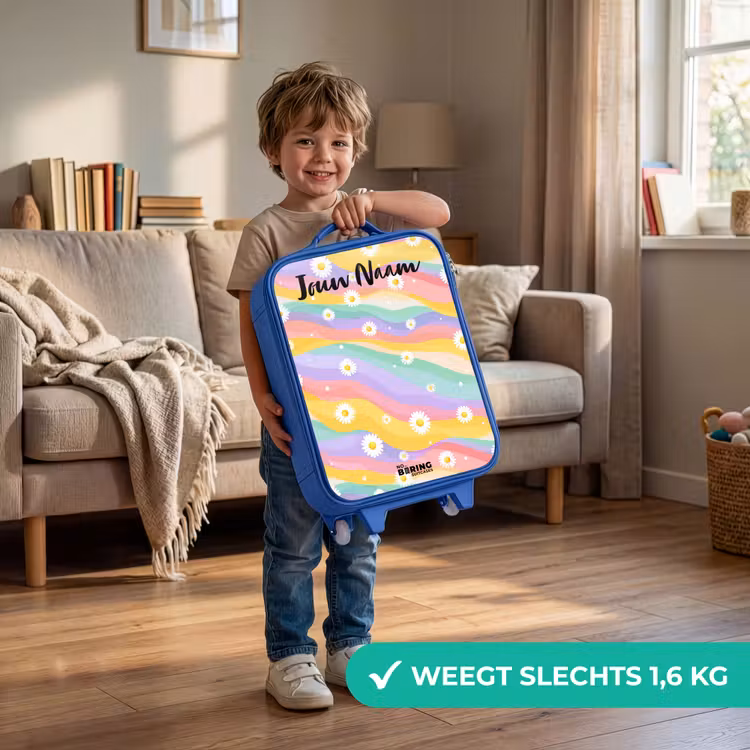 Kinderkoffer met naam - Blauw - Madeliefjes - Kleurrijk - Pastel — 2