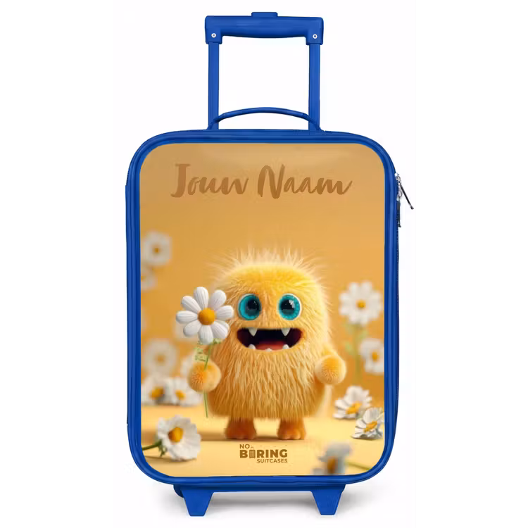 Kinderkoffer met naam - Blauw - Monster - Wezen - Bloem - Geel — 1