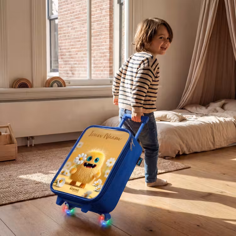 Kinderkoffer met naam - Blauw - Monster - Wezen - Bloem - Geel — 3