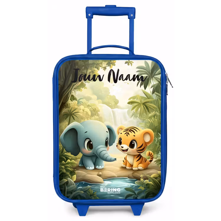 Kinderkoffer met naam - Blauw - Olifant - Tijger - Bos - Jungle — 1