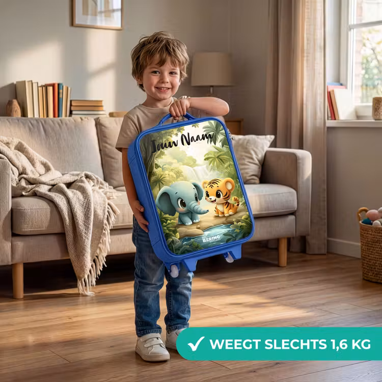 Kinderkoffer met naam - Blauw - Olifant - Tijger - Bos - Jungle — 2