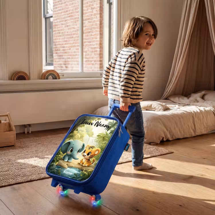 Kinderkoffer met naam - Blauw - Olifant - Tijger - Bos - Jungle — 3