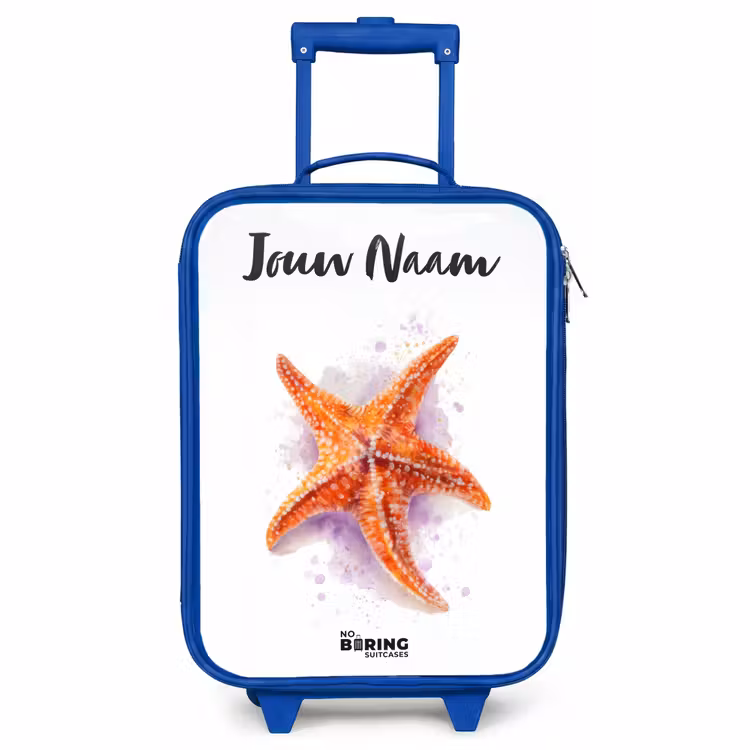 Kinderkoffer met naam - Blauw - Oranje Zeester Illustratie — 1