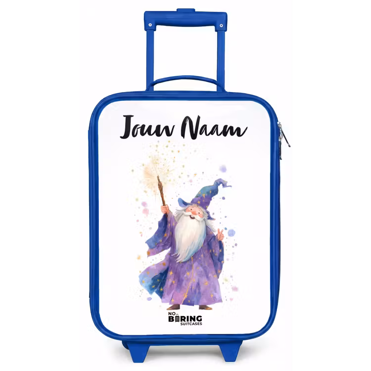 Kinderkoffer met naam - Blauw - Oude tovenaar met staf — 1