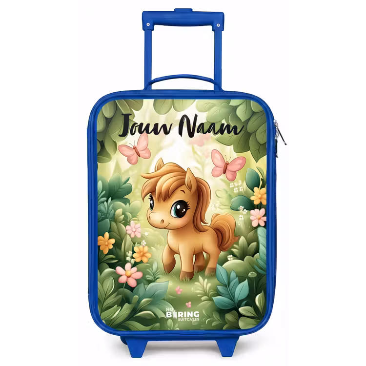 Kinderkoffer met naam - Blauw - Paard - Bloemen - Vlinders — 1