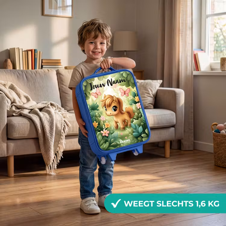 Kinderkoffer met naam - Blauw - Paard - Bloemen - Vlinders — 2