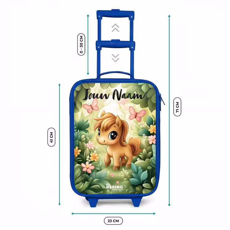 Kinderkoffer met naam - Blauw - Paard - Bloemen - Vlinders — 6