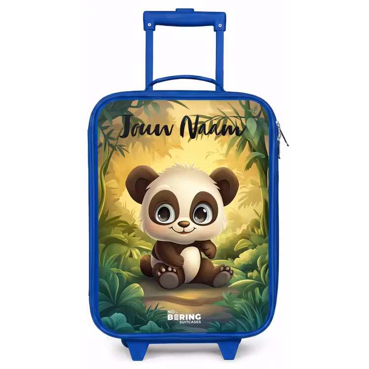 Kinderkoffer met naam - Blauw - Panda - Bamboebos - Groen — 1