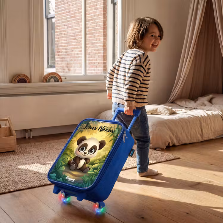 Kinderkoffer met naam - Blauw - Panda - Bamboebos - Groen — 3