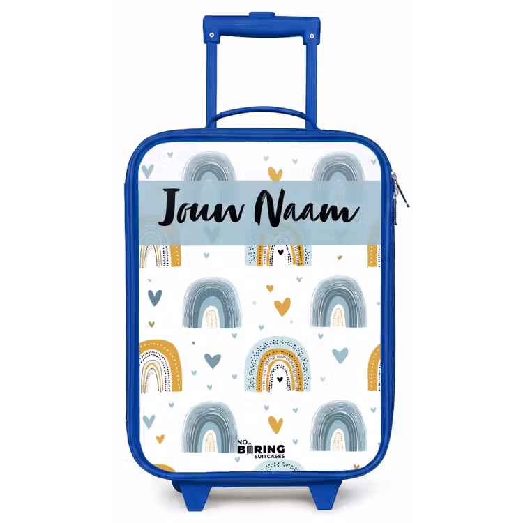 Kinderkoffer met naam - Blauw - Patroon - Regenboog - Hartjes — 1