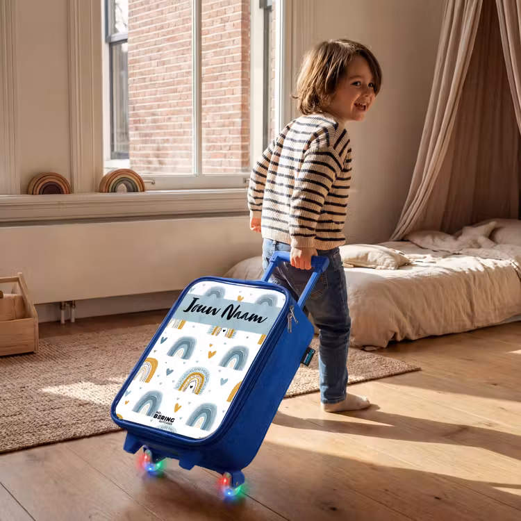 Kinderkoffer met naam - Blauw - Patroon - Regenboog - Hartjes — 3
