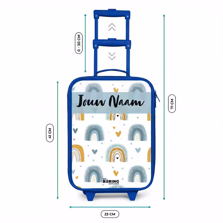 Kinderkoffer met naam - Blauw - Patroon - Regenboog - Hartjes — 6