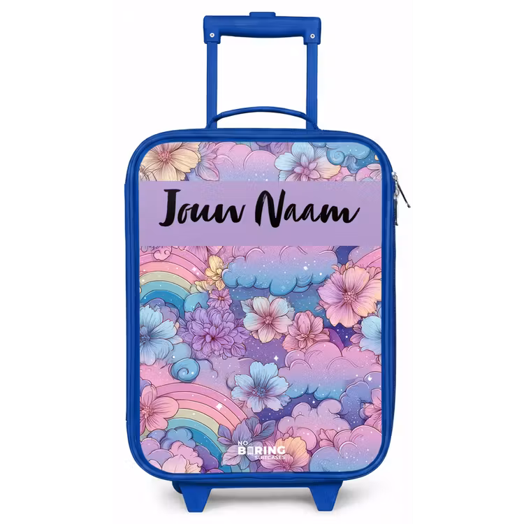 Kinderkoffer met naam - Blauw - Regenbogen - Bloemen - Kleurrijk — 1