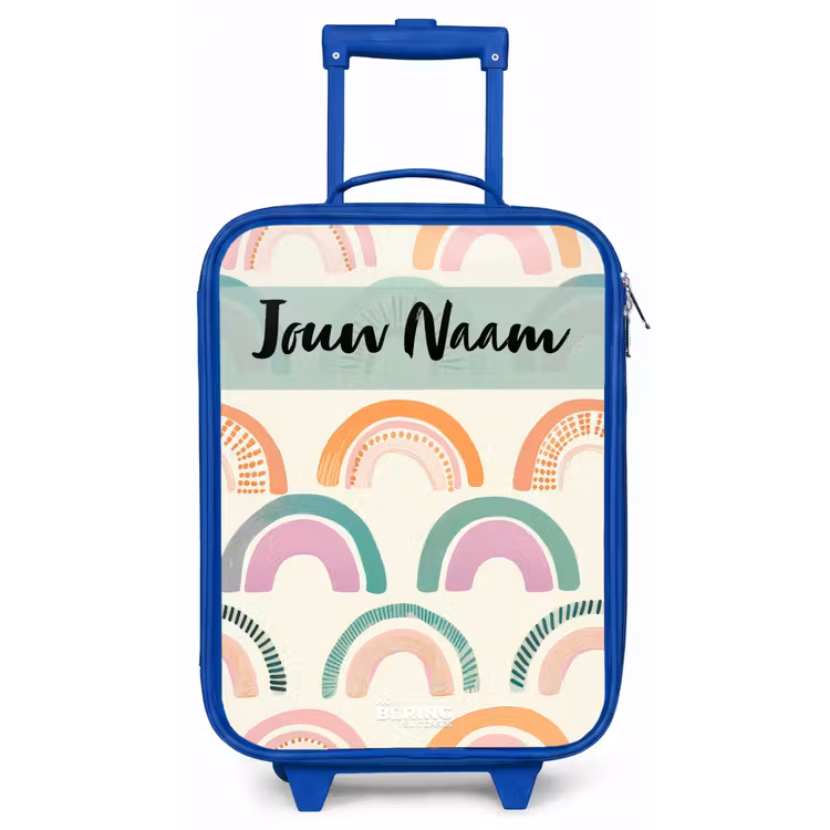 Kinderkoffer met naam - Blauw - Regenboog - Pastel - Patroon — 1