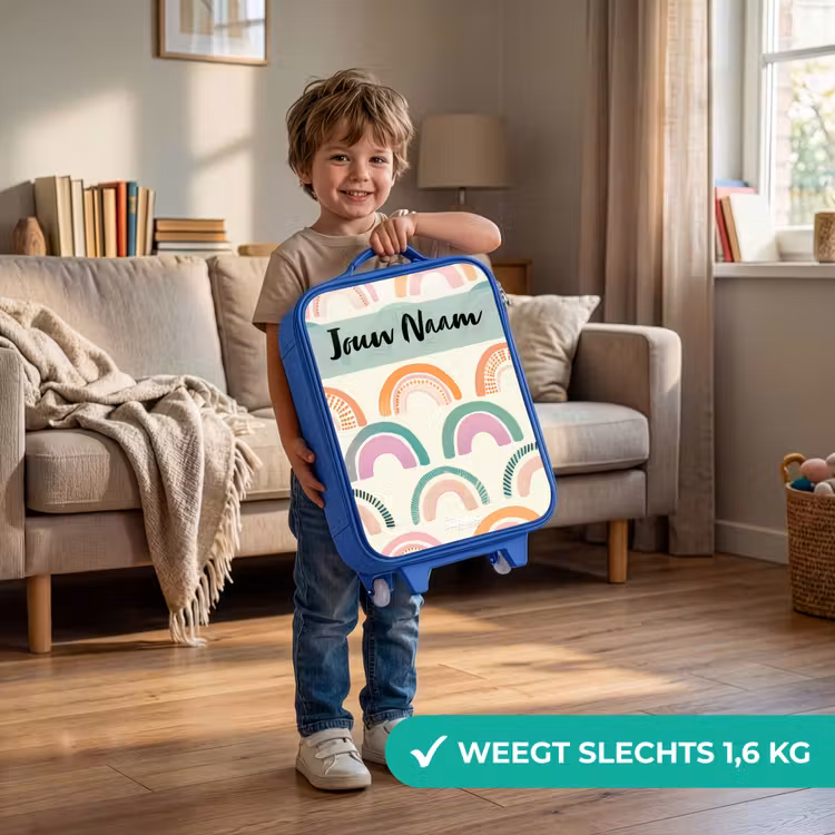 Kinderkoffer met naam - Blauw - Regenboog - Pastel - Patroon — 2