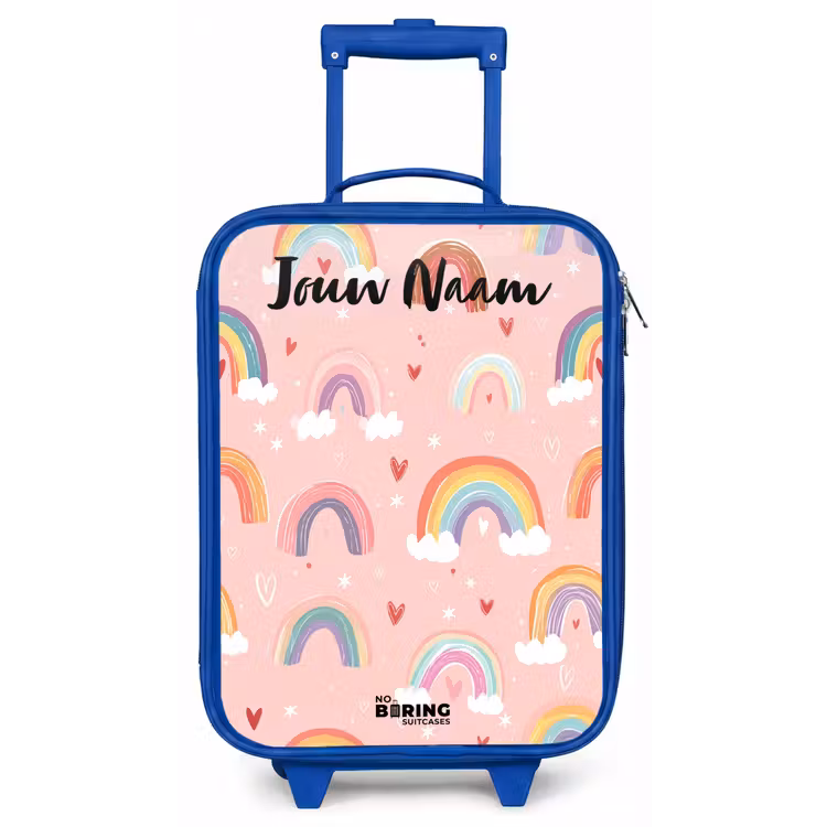 Kinderkoffer met naam - Blauw - Regenboog - Patroon - Pastel — 1