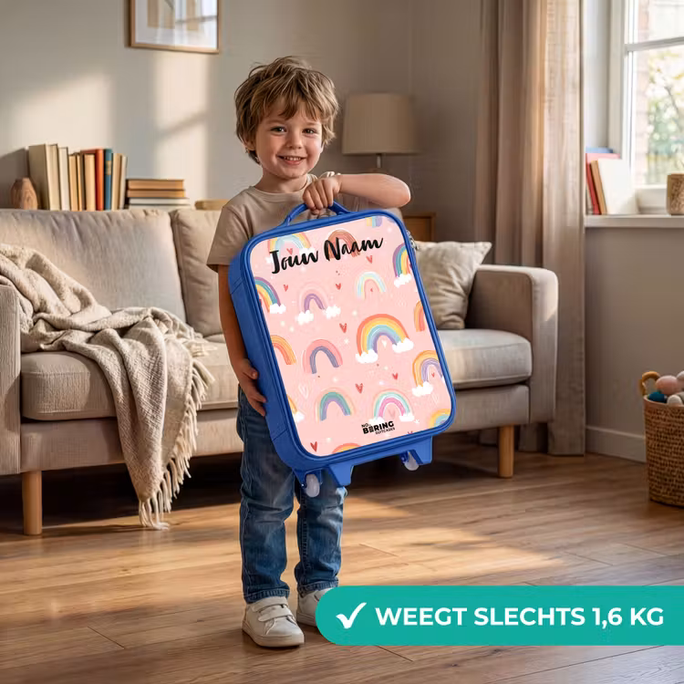 Kinderkoffer met naam - Blauw - Regenboog - Patroon - Pastel — 2