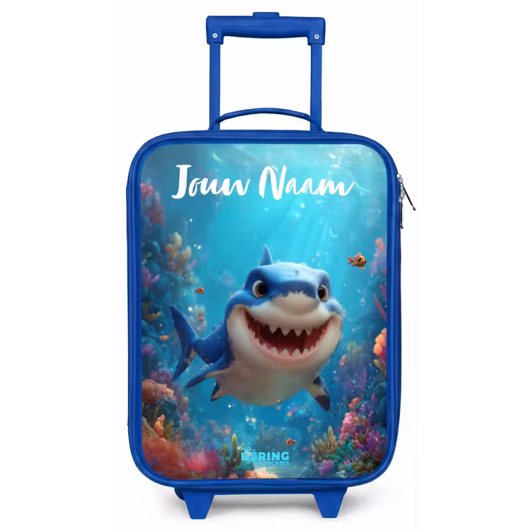 Kinderkoffer met naam - Blauw - Rif - Koraal - Haai - Dier — 1