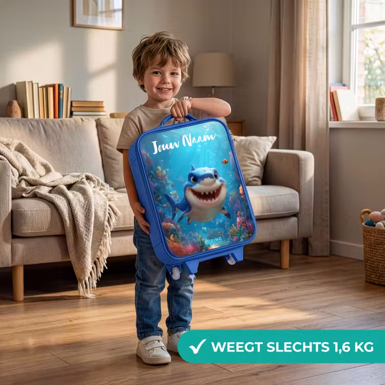 Kinderkoffer met naam - Blauw - Rif - Koraal - Haai - Dier — 2