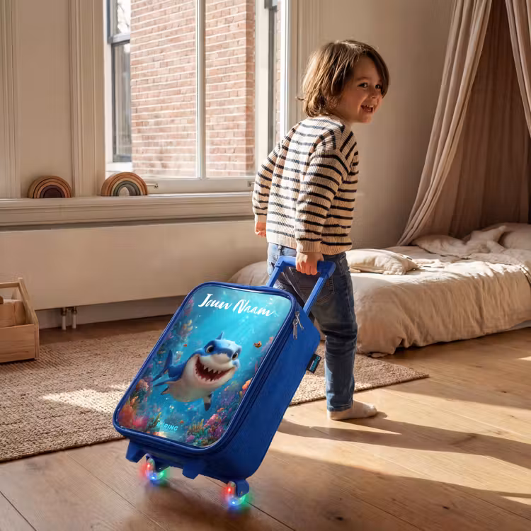 Kinderkoffer met naam - Blauw - Rif - Koraal - Haai - Dier — 3