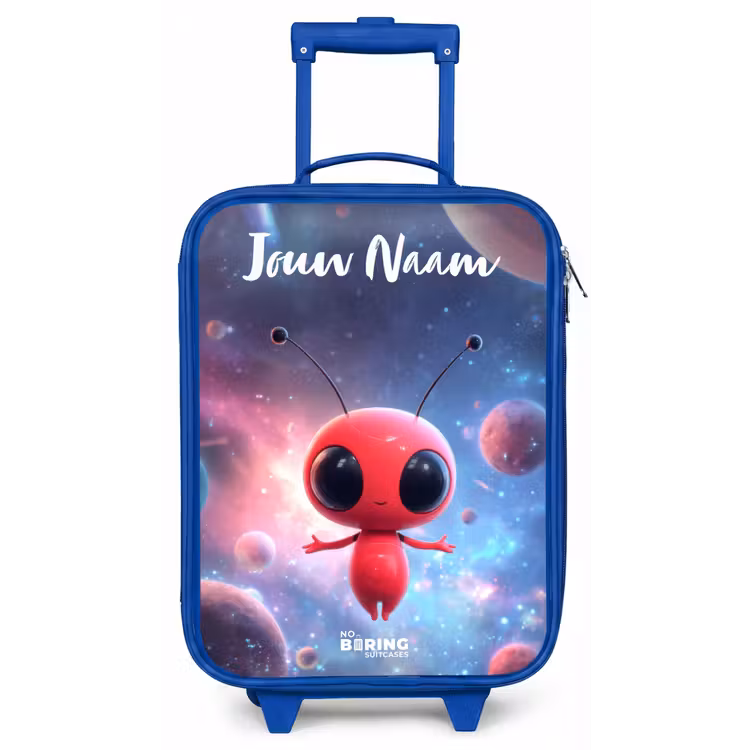 Kinderkoffer met naam - Blauw - Rood Ruimtewezen in Kosmische Dans — 1