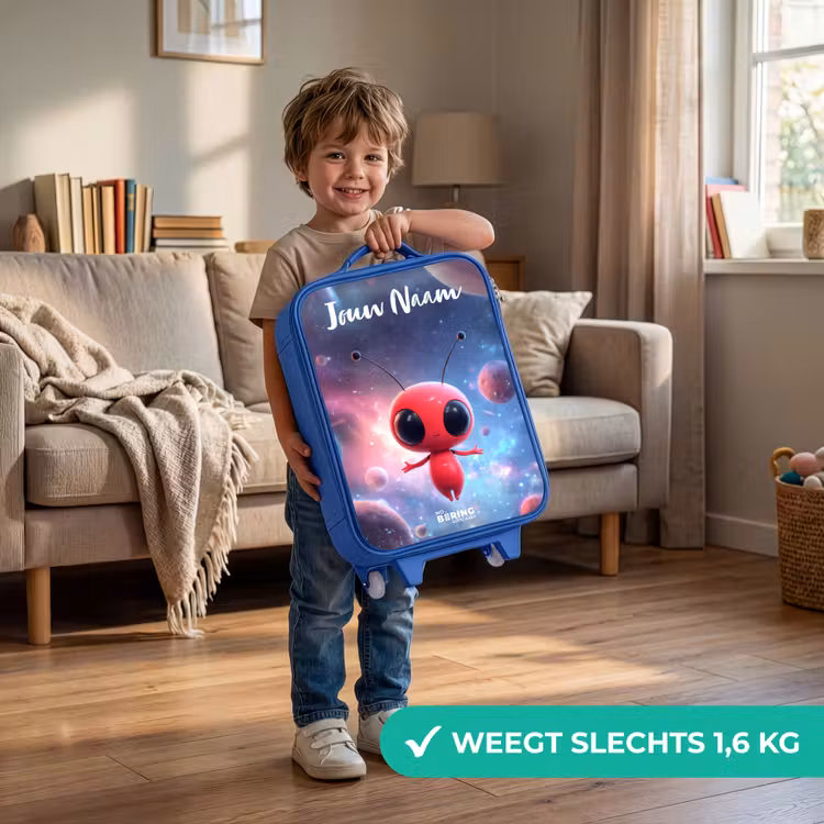 Kinderkoffer met naam - Blauw - Rood Ruimtewezen in Kosmische Dans — 2