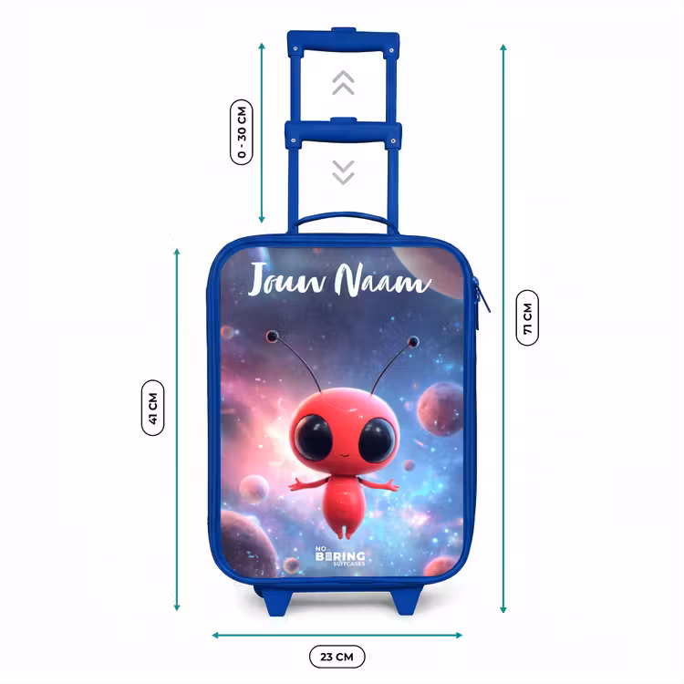 Kinderkoffer met naam - Blauw - Rood Ruimtewezen in Kosmische Dans — 6